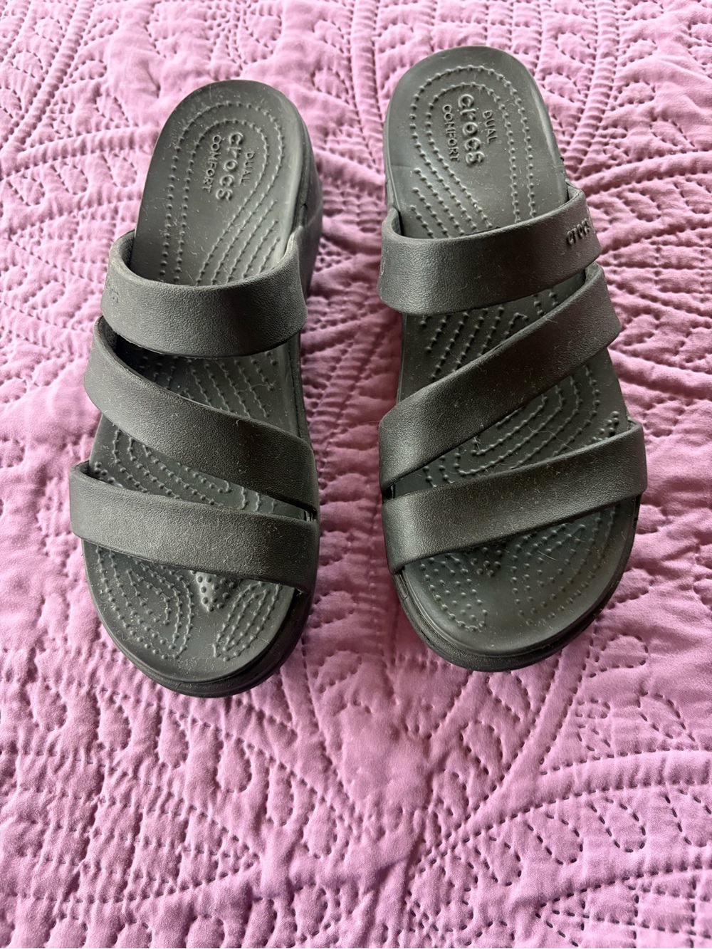 CROCS Women’s Black Triple-Strap Slide Sandals